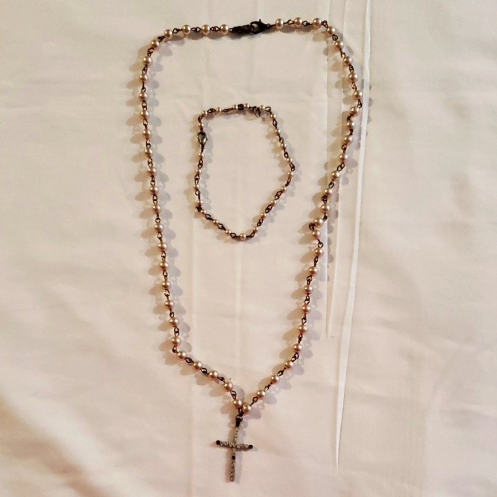 Elegant Gold and Silver Beaded Necklace and Bracelet Set